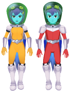 A cartoon of two people in space suits.